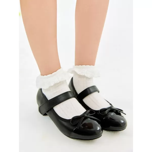 Coutgo Girls Dress Shoes Mary Jane Low Heel Bow Two Toned Wedding Party Princess Shoes for Toddler Little Big Kids