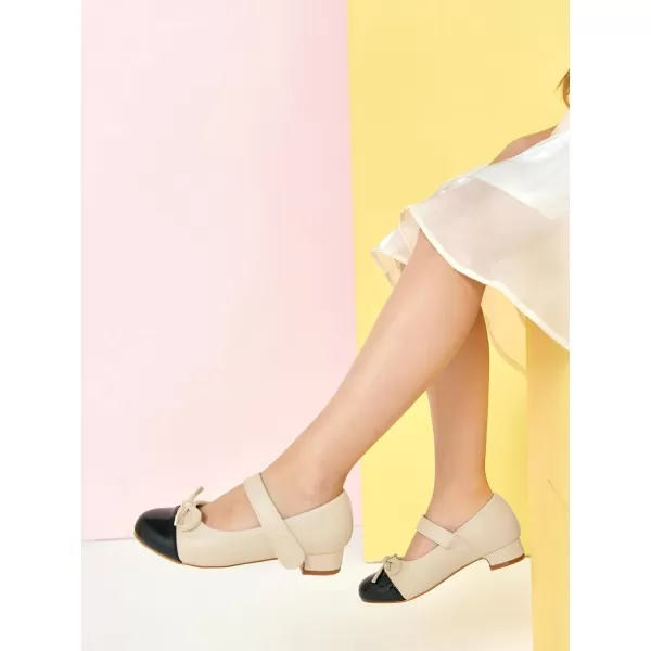 Coutgo Girls Dress Shoes Mary Jane Low Heel Bow Two Toned Wedding Party Princess Shoes for Toddler Little Big Kids