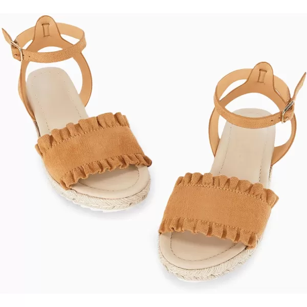 Coutgo Girls Espadrille Platform Sandals Ruffle Open Toe Ankle Buckle Strap Wedge Casual Summer Shoes for Kids Toddlers