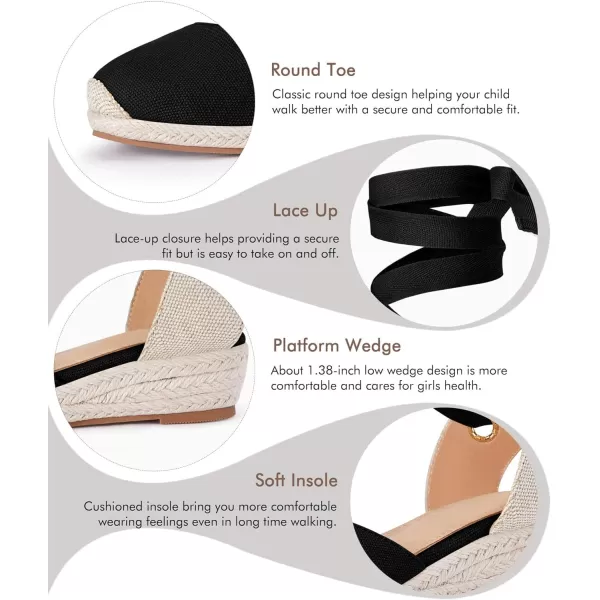 Coutgo Girls Espadrille Platform Wedge Sandals Closed Toe Lace Up Ankle Strap Summer Shoes Toddler Little Big Kid