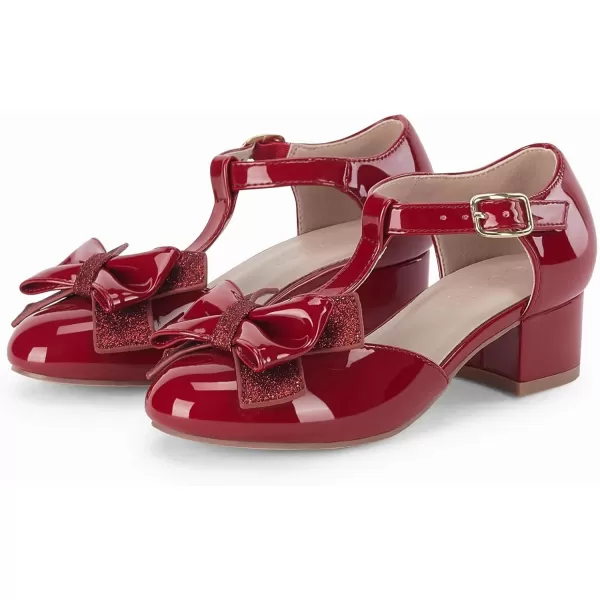 Coutgo Girls Mary Jane Shoes Chunky Low Heel T-Strap Bowknot School Uniform Dress Shoes