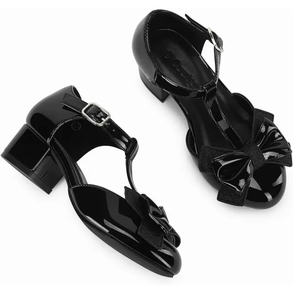 Coutgo Girls Mary Jane Shoes Chunky Low Heel T-Strap Bowknot School Uniform Dress Shoes