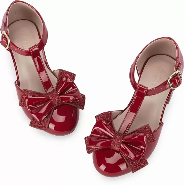 Coutgo Girls Mary Jane Shoes Chunky Low Heel T-Strap Bowknot School Uniform Dress Shoes