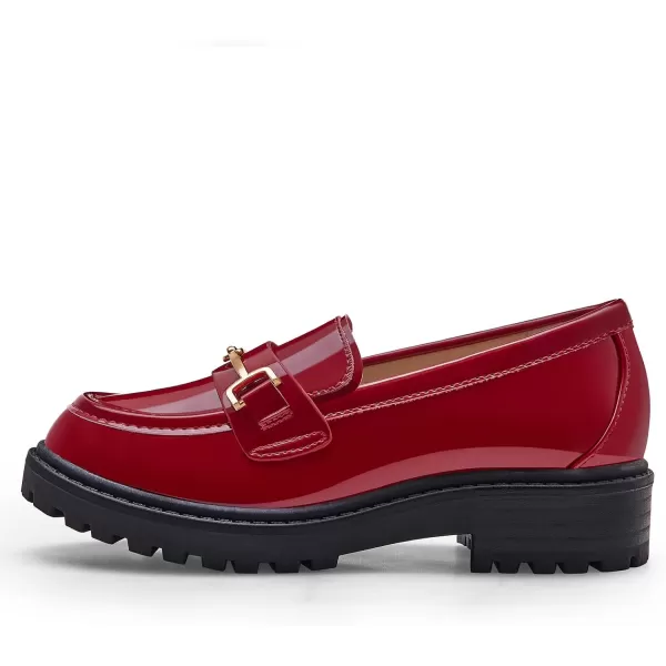 Coutgo Girl's Platform Loafers Slip On Chain Chunky Heel Leather Flats Round Toe School Uniform Dress Shoes