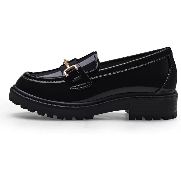 Coutgo Girl's Platform Loafers Slip On Chain Chunky Heel Leather Flats Round Toe School Uniform Dress Shoes