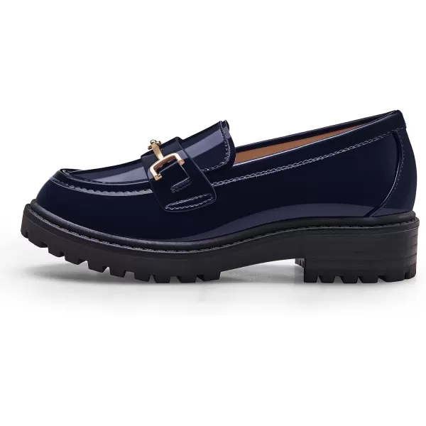 Coutgo Girl's Platform Loafers Slip On Chain Chunky Heel Leather Flats Round Toe School Uniform Dress Shoes