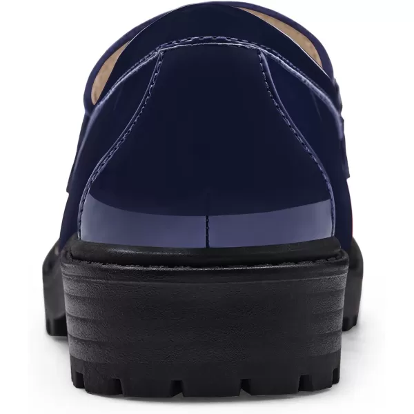 Coutgo Girl's Platform Loafers Slip On Chain Chunky Heel Leather Flats Round Toe School Uniform Dress Shoes