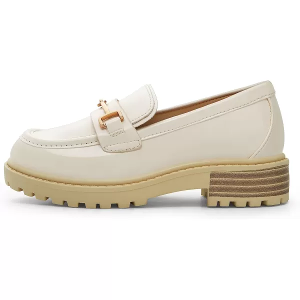 Coutgo Girl's Platform Loafers Slip On Chain Chunky Heel Leather Flats Round Toe School Uniform Dress Shoes