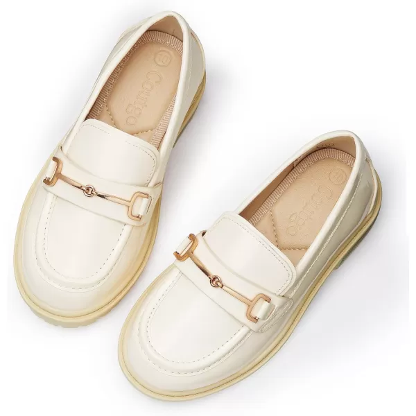 Coutgo Girl's Platform Loafers Slip On Chain Chunky Heel Leather Flats Round Toe School Uniform Dress Shoes