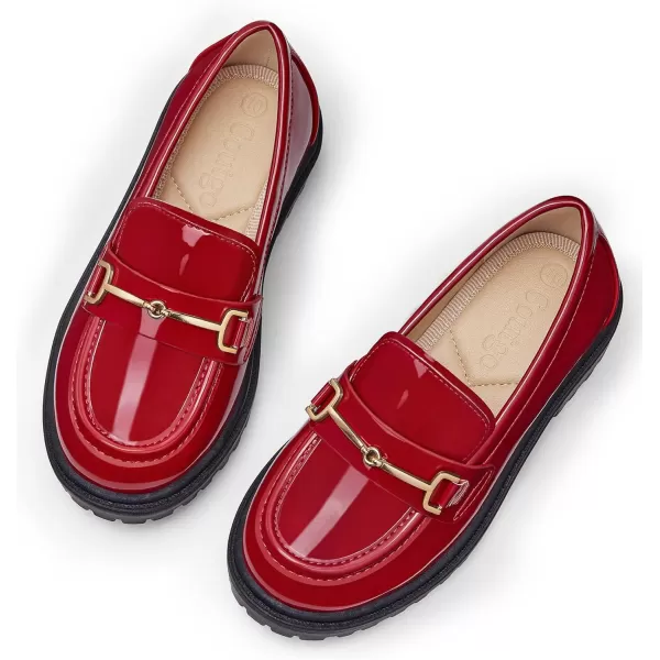 Coutgo Girl's Platform Loafers Slip On Chain Chunky Heel Leather Flats Round Toe School Uniform Dress Shoes