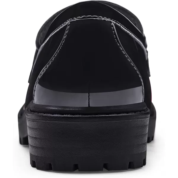 Coutgo Girl's Platform Loafers Slip On Chain Chunky Heel Leather Flats Round Toe School Uniform Dress Shoes