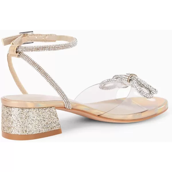 Coutgo Girls Rhinestone Sandals Low Chunky Heels Bow Open Toe Glitter Dress Shoes for Toddler Little Big Kid