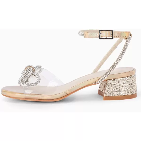 Coutgo Girls Rhinestone Sandals Low Chunky Heels Bow Open Toe Glitter Dress Shoes for Toddler Little Big Kid