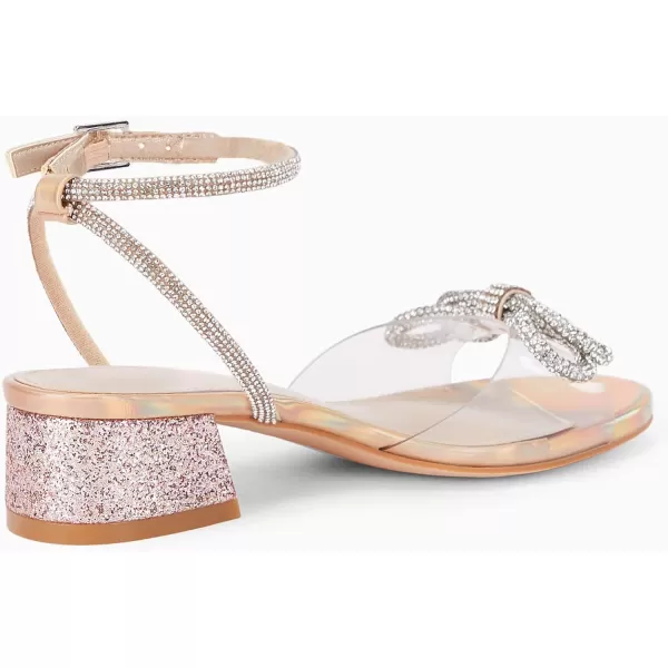 Coutgo Girls Rhinestone Sandals Low Chunky Heels Bow Open Toe Glitter Dress Shoes for Toddler Little Big Kid