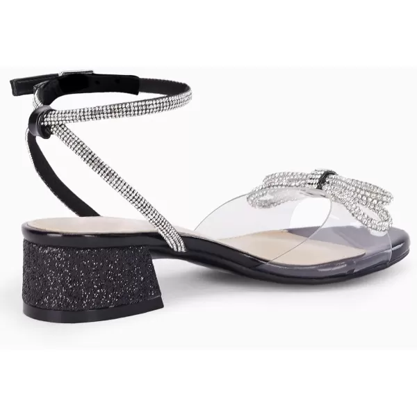 Coutgo Girls Rhinestone Sandals Low Chunky Heels Bow Open Toe Glitter Dress Shoes for Toddler Little Big Kid