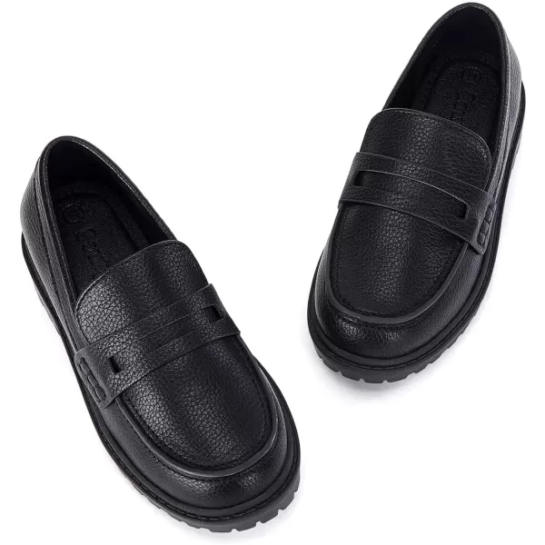 Coutgo Girls Slip On Penny Loafers Comfort Round Toe Platform School Uniform Dress Shoes