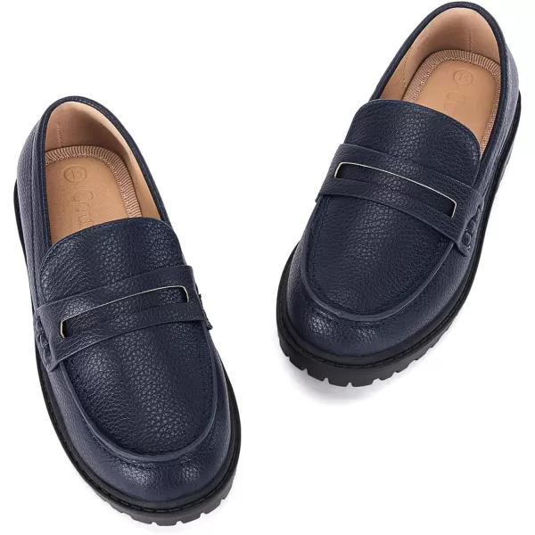 Coutgo Girls Slip On Penny Loafers Comfort Round Toe Platform School Uniform Dress Shoes