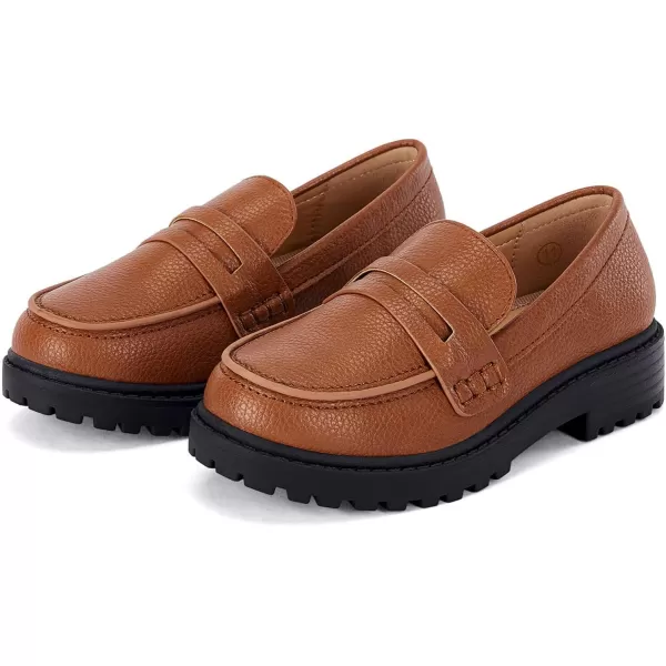 Coutgo Girls Slip On Penny Loafers Comfort Round Toe Platform School Uniform Dress Shoes