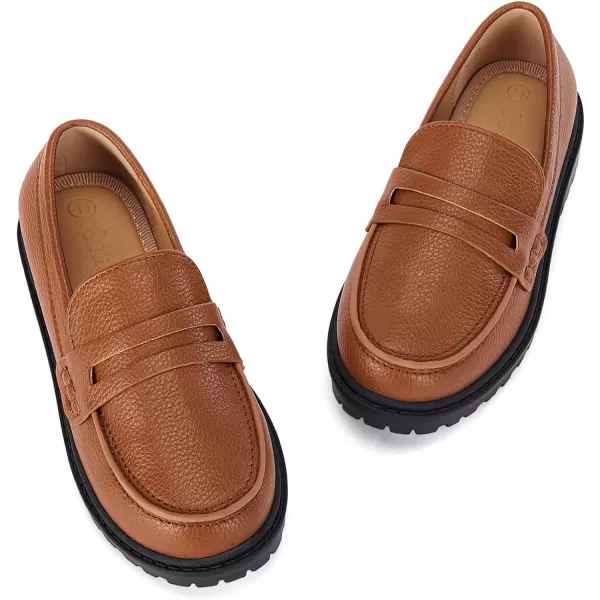 Coutgo Girls Slip On Penny Loafers Comfort Round Toe Platform School Uniform Dress Shoes