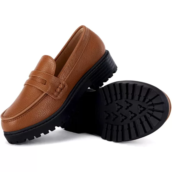 Coutgo Girls Slip On Penny Loafers Comfort Round Toe Platform School Uniform Dress Shoes