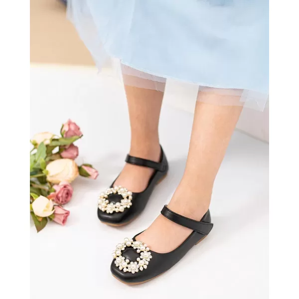Coutgo Girls Toddler Mary Jane Flower Dress Shoes Pearl Princess Ballet Flats Little Big Kid