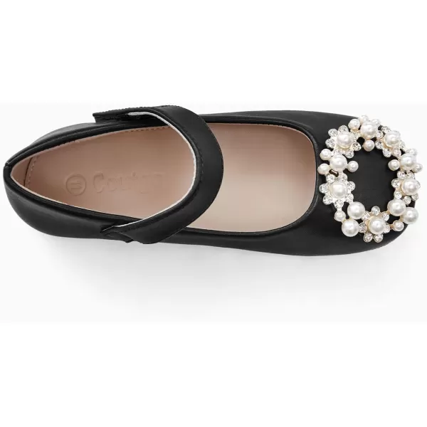 Coutgo Girls Toddler Mary Jane Flower Dress Shoes Pearl Princess Ballet Flats Little Big Kid