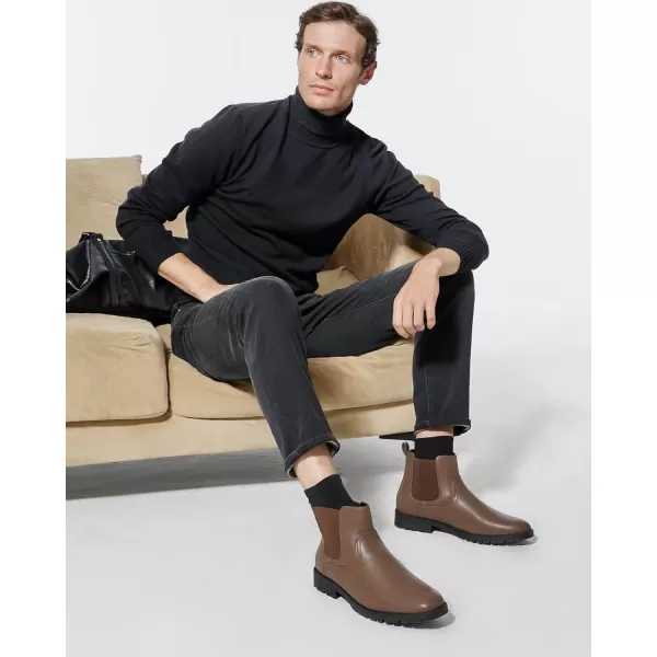 Coutgo Men's Ankle Boots Chelsea Booties Round Toe Slip on Waterproof Leather Dress Booties for Men