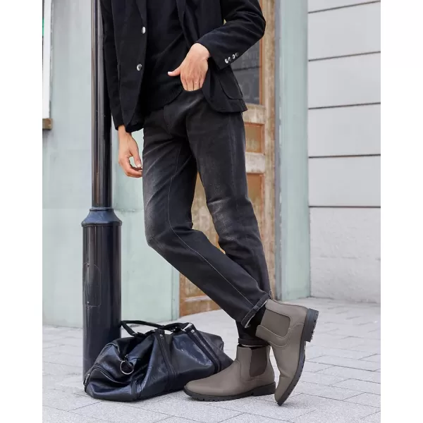 Coutgo Men's Ankle Boots Chelsea Booties Round Toe Slip on Waterproof Leather Dress Booties for Men