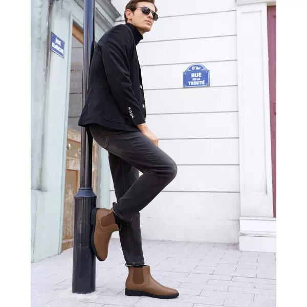 Coutgo Men's Ankle Boots Chelsea Booties Round Toe Slip on Waterproof Leather Dress Booties for Men