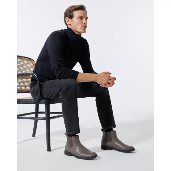 Coutgo Men's Ankle Boots Chelsea Booties Round Toe Slip on Waterproof Leather Dress Booties for Men