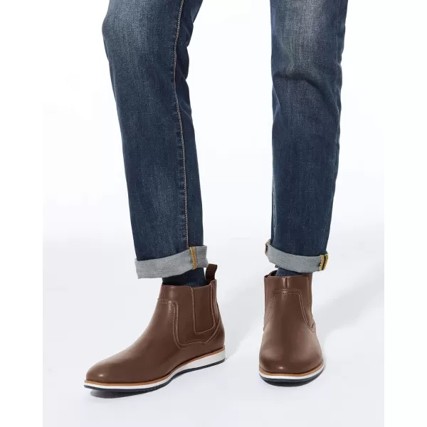 Coutgo Men's Casual Chelsea Boots Leather Steel Toe Low Heel Elastic Slip-on Dress Shoes