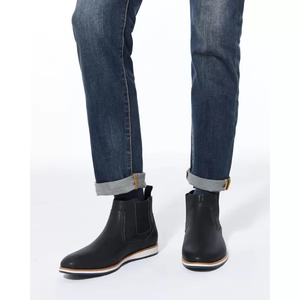 Coutgo Men's Casual Chelsea Boots Leather Steel Toe Low Heel Elastic Slip-on Dress Shoes