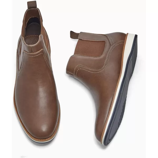 Coutgo Men's Casual Chelsea Boots Leather Steel Toe Low Heel Elastic Slip-on Dress Shoes