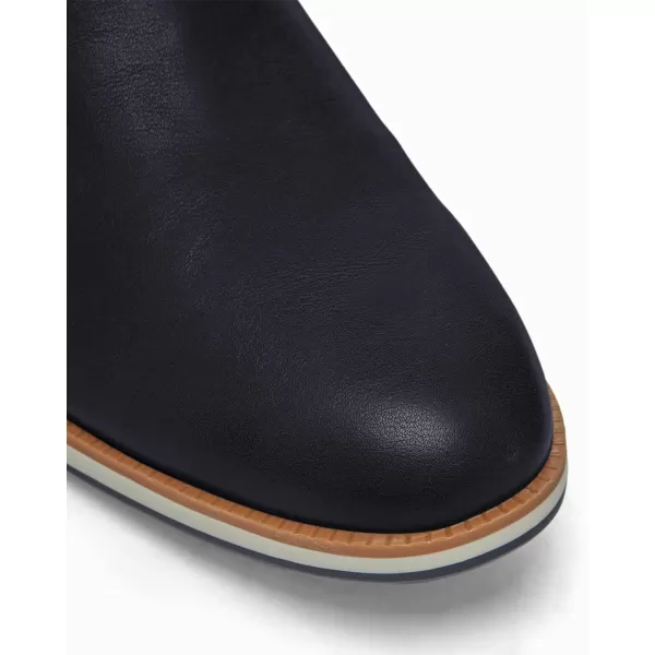 Coutgo Men's Casual Chelsea Boots Leather Steel Toe Low Heel Elastic Slip-on Dress Shoes