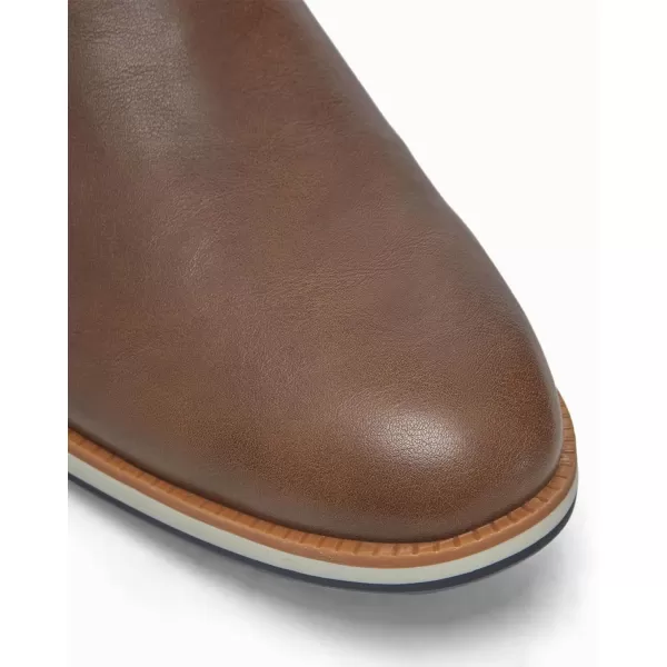 Coutgo Men's Casual Chelsea Boots Leather Steel Toe Low Heel Elastic Slip-on Dress Shoes