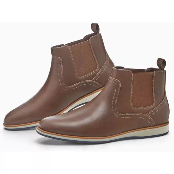 Coutgo Men's Casual Chelsea Boots Leather Steel Toe Low Heel Elastic Slip-on Dress Shoes