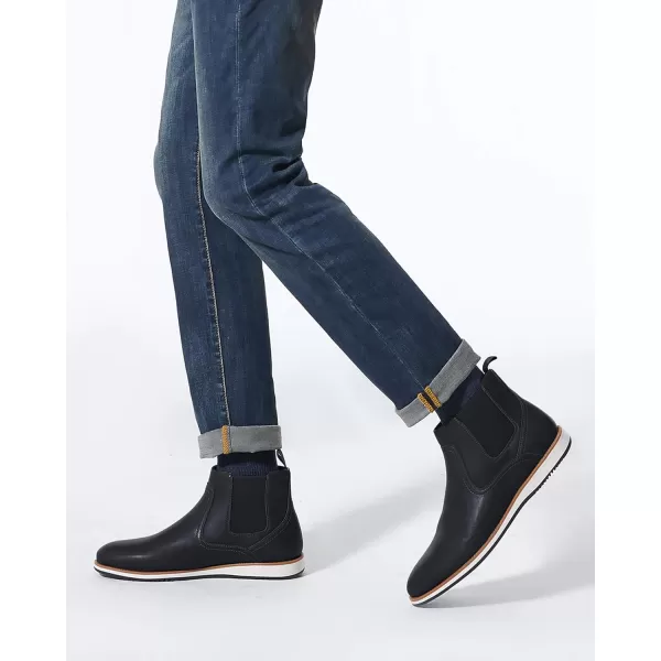 Coutgo Men's Casual Chelsea Boots Leather Steel Toe Low Heel Elastic Slip-on Dress Shoes