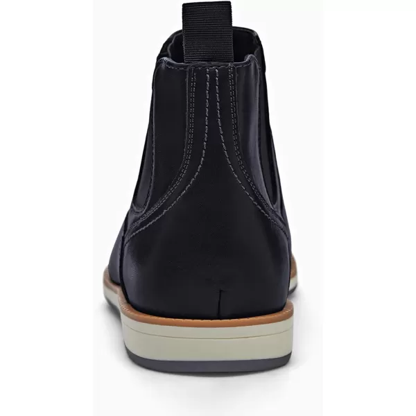 Coutgo Men's Casual Chelsea Boots Leather Steel Toe Low Heel Elastic Slip-on Dress Shoes