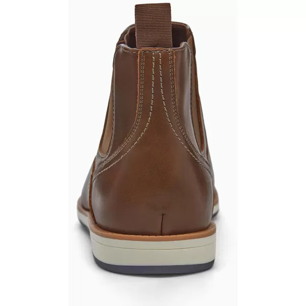 Coutgo Men's Casual Chelsea Boots Leather Steel Toe Low Heel Elastic Slip-on Dress Shoes
