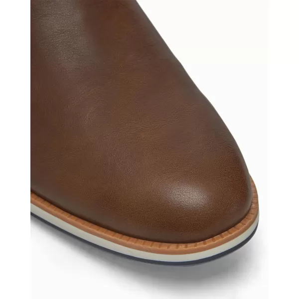 Coutgo Men's Casual Chelsea Boots Leather Steel Toe Low Heel Elastic Slip-on Dress Shoes