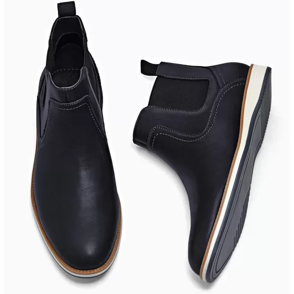 Coutgo Men's Casual Chelsea Boots Leather Steel Toe Low Heel Elastic Slip-on Dress Shoes