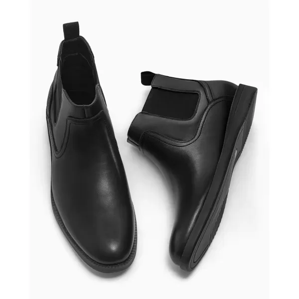 Coutgo Men's Casual Chelsea Boots Leather Steel Toe Low Heel Elastic Slip-on Dress Shoes