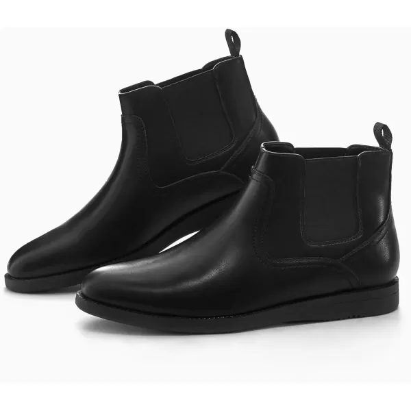 Coutgo Men's Casual Chelsea Boots Leather Steel Toe Low Heel Elastic Slip-on Dress Shoes