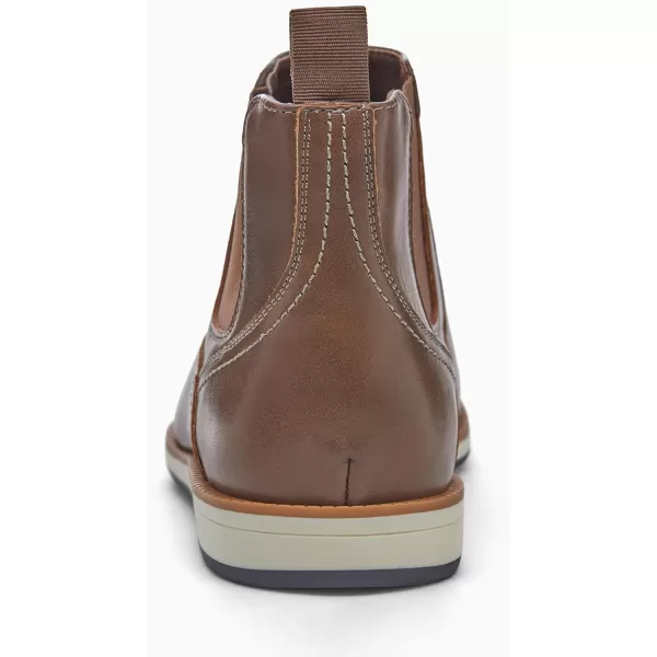 Coutgo Men's Casual Chelsea Boots Leather Steel Toe Low Heel Elastic Slip-on Dress Shoes