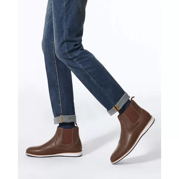 Coutgo Men's Casual Chelsea Boots Leather Steel Toe Low Heel Elastic Slip-on Dress Shoes