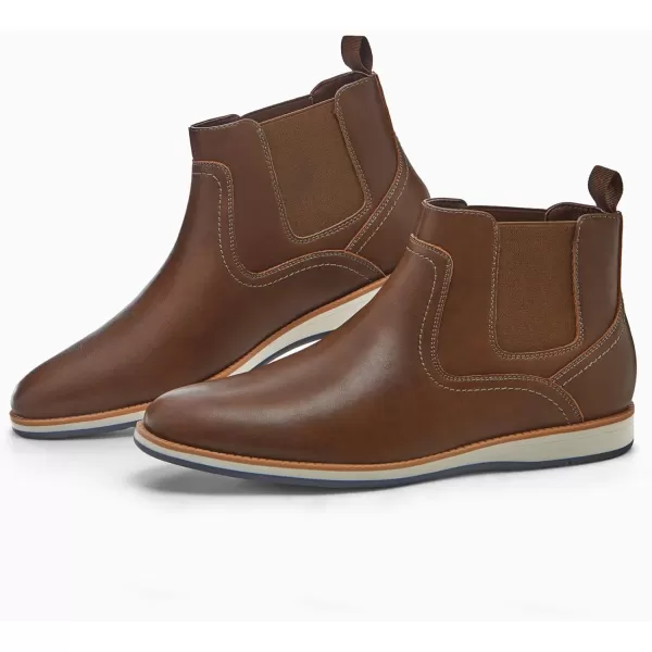 Coutgo Men's Casual Chelsea Boots Leather Steel Toe Low Heel Elastic Slip-on Dress Shoes