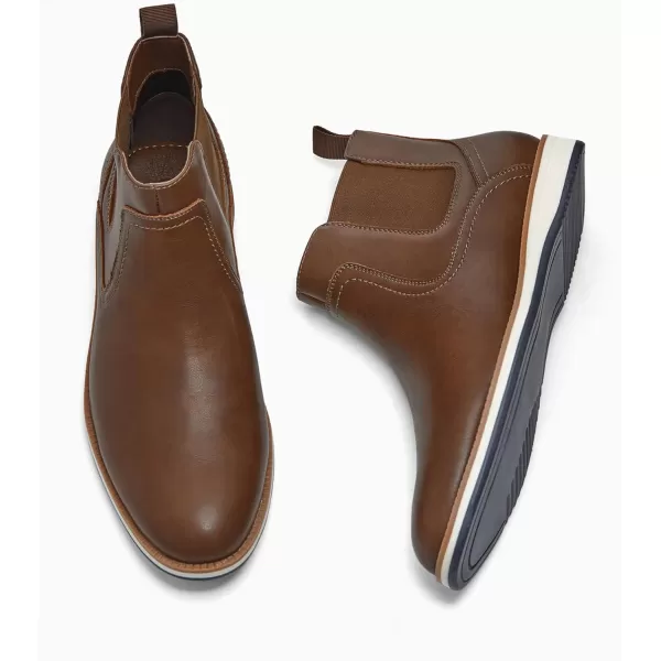 Coutgo Men's Casual Chelsea Boots Leather Steel Toe Low Heel Elastic Slip-on Dress Shoes