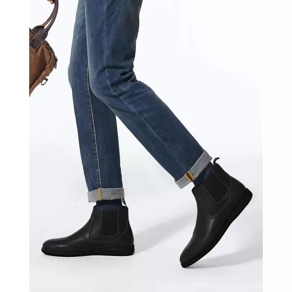 Coutgo Men's Casual Chelsea Boots Leather Steel Toe Low Heel Elastic Slip-on Dress Shoes