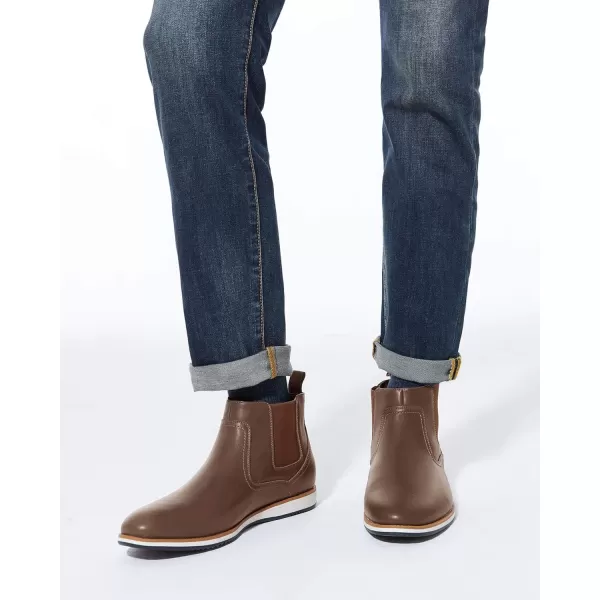 Coutgo Men's Casual Chelsea Boots Leather Steel Toe Low Heel Elastic Slip-on Dress Shoes