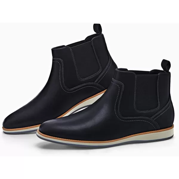 Coutgo Men's Casual Chelsea Boots Leather Steel Toe Low Heel Elastic Slip-on Dress Shoes